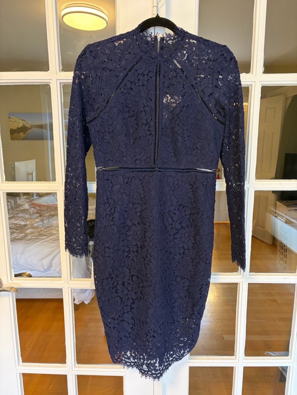 Bardot Navy Long-Sleeve Lace Sheath Dress